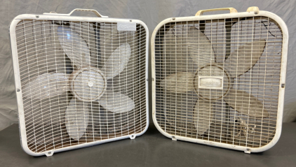 (2) LASKO BOX FANS - BOTH POWER ON; PLEASE INSPECT