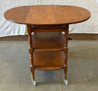 VINTAGE ROLLING TABLE WITH FOLDING SIDES - 37&rdquo;x 30&rdquo;x 28&rdquo;; PLEASE INSPECT