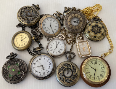 (11) COLLECTIBLE DECORATIVE POCKETWATCHES; PLEASE INSPECT