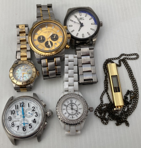 UNAUTHENTICATED INVICTA AND CHANEL WRIST WATCHES AND DIGITAL WATCH NECKLACE; PLEASE INSPECT