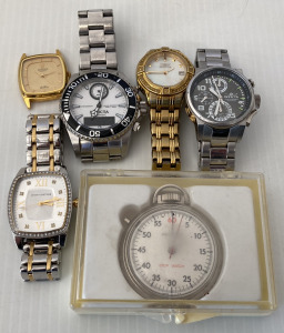 UNAUTHENTICATED INVICTA, JUICY COUTURE, ROLEX WRIST WATCHES AND WESTCLOX STOP WATCH; PLEASE INSPECT