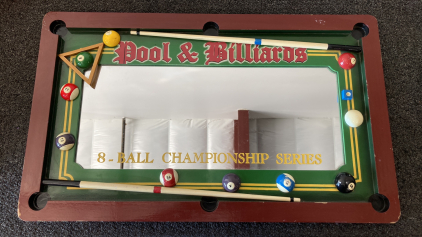 POOL AND BILLIARDS 8-BALL CHAMPIONSHIP SERIES WALL MIRROR - 16"x27"; PLEASE INSPECT