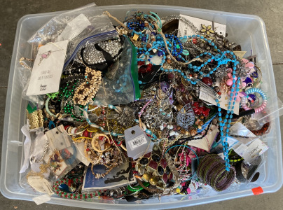 66QT TOTE OF COSTUME JEWELRY; PLEASE INSPECT