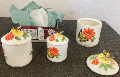 SET OF 3 'GARDEN' CERAMIC STORAGE CONTAINERS; PLEASE INSPECT