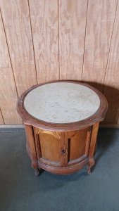 Round Wood Cabinet with Marble-Like Top