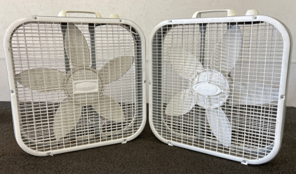 (2) LASKO BOX FANS - BOTH POWER ON; PLEASE INSPECT