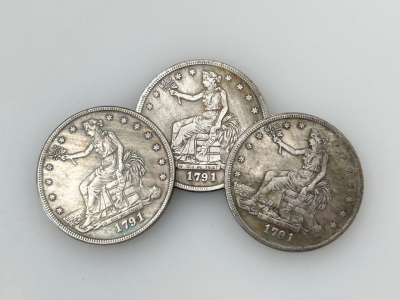 (3)-1791 TRADE DOLLAR COINS- PLEASE INSPECT FOR AUTHENTICITY