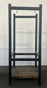 METAL/WOOD STAND WITH HOOKS; PLEASE INSPECT