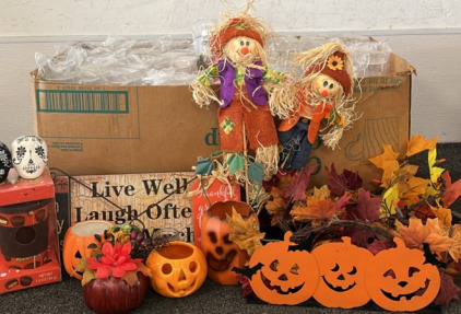 HALLOWEEN PUMPKIN DECOR, LEAF STRING OF LIGHTS, PLASTIC COFFEE CUPS, AND MORE; PLEASE INSPECT