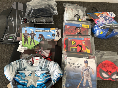BOYS HALLOWEEN COSTUMES AND ACCESSORIES (SIZES S-L): DARTH VADER, AVENGERS, MINECRAFT, ROBIN FEOM BATMAN AND MORE! PLEASE INSPECT