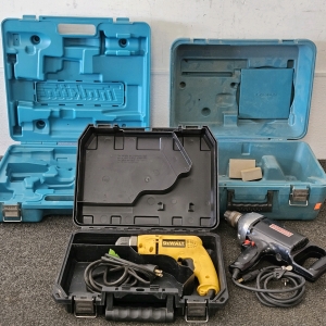 (WORKING) DEWALT & CRAFTSMAN DRILLS, MAKITA CASES; PLEASE INSPECT