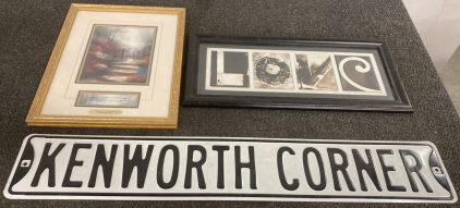 2 FRAMED PICTURES AND ROAD SIGN -13&rdquo;X16&rdquo; 36&rdquo;X6&rdquo; 22&rdquo;X10&rdquo; PLEASE INSPECT