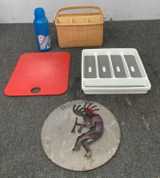 (10) STONEWARE CERAMIC BOWLS W RED HAND PAINTED BOWL, SILVERWARE ORGANIZER INSERT, HAMILTON BEACH KETTLE, WICKER BASKET AND MORE; PLEASE INSPECT - 4