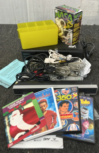 SONY SPEAKER, NASA 5 DICS SET, MAGNAVOX VIDEO CASSETTE PLAYER (TURNS ON) AND MORE; PLEASE INSPECT