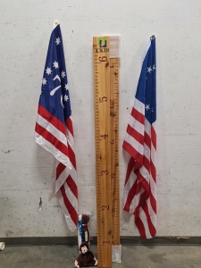 H: 27" X W: 5" RULER WALL DECORE, AMERICAN FLAGS AND MORE; PLEASE INSPECT