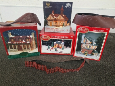 DICKENS COLLECTABLE TOWN SERIES WITH LIGHT UP GUEST HOUSE, HOLIDAY EXPRESSIONS LIGHT UP HOUSE AND MORE; PLEASE INSPECT