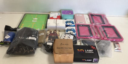(1) 3D Illusion Lamp (2) PS5 Controller Siicone Cases (1) Set Adult Knee And Elbow Pads (16 Sirius-M Gaming Mouse and More!!
