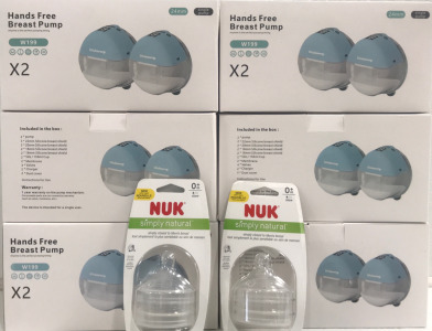 (6) Woiewery Hands Free Breast Pump (2) Nuk Simply Natural Silicone Nipples 0+