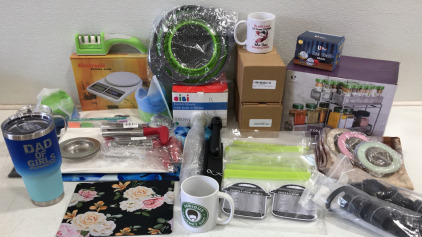 (6) Stainless Steel Apple Corer (1) Electronic Kitchen Scale (1) 4 Drawer Spice Rack & Much More!!