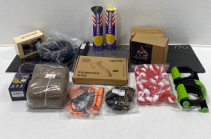 Camping Axe, Fitness Gear, (2) Containers Of Pickleballs, And So Much More!