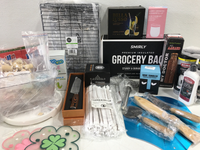 (1) Black Shelf Divider (1) My Doctor Copper Water Bottle (2) Weimar Stainless Steel Wipes (1) Pizza Pan & Utensil Set & Much More!!