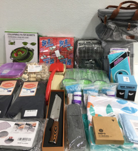 (3) Large Gray/Brown Lunch Bags (4) 5pk Kitchen Towel Sets (2) Tuo Cutlery 7&rdquo; Santoku Fiery Phoenix Knife & Much More!!