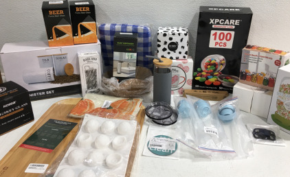 (1) 100pcs Mason Jar Lids (8) Gray Glass Tumbler W/Lid & Straw (1) 3pcs Canister Set & Much More!!!