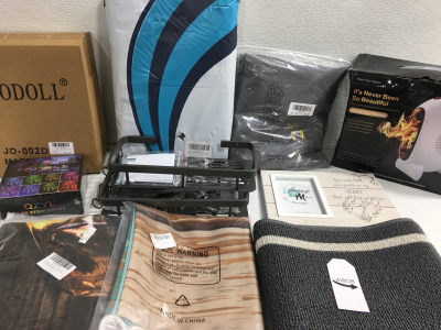 (1) QZYL LED Strip Lights (1) 52&rdquo;x108&rdquo; Rod Pocket Gray Curtain (1) Small Eletric Sun Heater & Much More!!