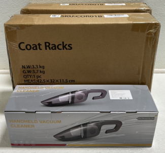 (2) Tajsoon Coat Racks, (1) Handheld Vacuum