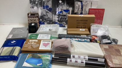 Cabinet Shelf, Flameless Red Candles, Cloud Neon Lights, Assorted Wall Art, Round Table Covers, Delicate Laundry Bags, Hat Hangers and more!