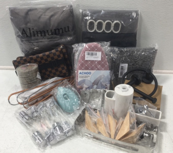 (2) Shower Curtains (2) Tissue Box Covers (1) 2pc Ironing Glove (1) 16&rdquo;x24&rdquo; Bath Matt (1) Towel Ring and Toilet Paper Holder Set (1) 6pc Wooden Towel Hooks (1) Soap Dispenser (8) Universal Pump Dispensers (3) Shampoo Holder Wall Mounts.. and More