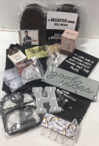 Necklace Display Stands; Transparent Mini Backpack; Penguin Coat Rack; Mirrored &ldquo;Good Vibes&rdquo; Rack; 3D Flickering Candle; &ldquo;Daddy&rsquo;s Sippy Cup&rdquo; Whiskey Glass; David Cook CD and more.