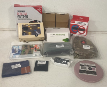 (1) HockeyShot Reactive Sniper, (1) LED Line Light 15m 120 LEDS, (1) Mimd Steering Wheel Set For Nintendo Switch, (1) ELV Resistance Bands With Carrying Bag And More