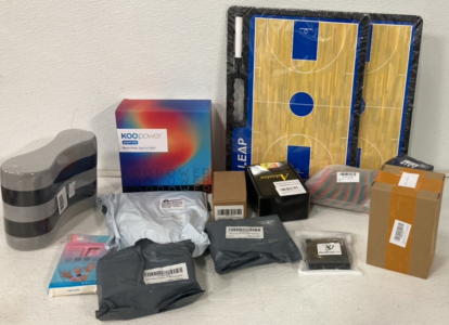 (1) Koopower Ambience Lights, (2) Basketball Court Coach Boards, (1) Grey And Black Swim Pull Buoy, (1) WorlD Moto Motorcycle Handler Grips, (1) Hydroponics Bottle Accessory And More