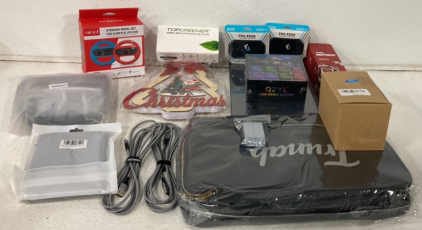 (2) Long Usb-Usb C Braided Charging Cables, (1) 70ft LED Strip Lights, (1) Dragon Mouse Pad, (1) Christmas Tree Decoration With Star