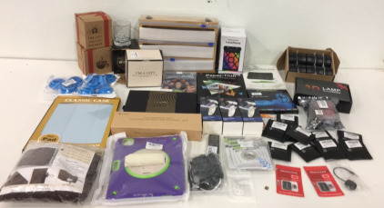 (10) Otofly IPhone 13 Camera Lens Protectors (1) 3D Illusion Lamp (4) Haodex Hair Catcher Shower Drains (1) Case Tripod Kit For GoPro (1) Brightology Lunarflame (1) Electronic LCD Writing Pad And More!!