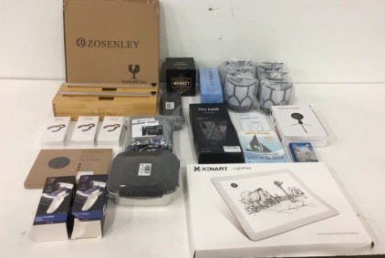 (1) Xenart LED Drawing Light Pad (2) Vive Fox Ps5 Dual Charger Docks (3) Zsirue 6 in 1 Multi Opener (6) Outdoor Solar LED Lights (1) Sunset Lamp and More!!