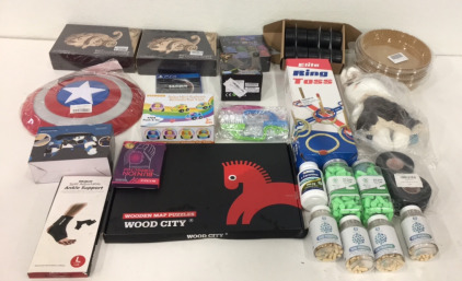(2) MVo6 Wooden Chameleon Sets (1) Captain America Shield (1) Nintendo Switch Wireless Pro Game Controller (1) Elite Ring Toss Game (1) Qzyl 75&rsquo; LED Light String (1) Mass Effect Andromeda PS4 game and More!!