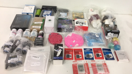 (1) Hanasco Electric Toothbrush (1) Hobfu Non Contact Thermometer (1) Qyzl 75&rsquo; LED Light String (5) High Speed 512gb Memory cards (1) Nintendo Switch Controller Grips (9) Approved Science MCt Oil Droppers and More!