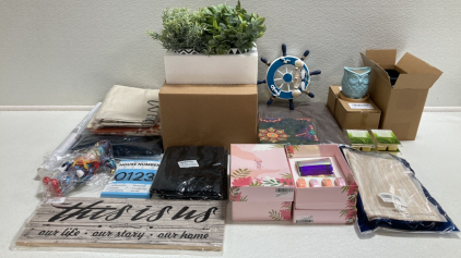 Artificial Plants, Pegboard Hooks and Cups, Small Owl Planters, Citronella Wax Melts, Candles and Bath Bomb Sets, Assorted Pillow Covers and more