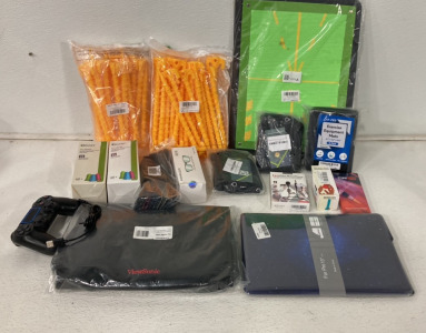 (2) 20 Pc Plastic Canopy Stakes, (2) Oison PU Foam Hearing Protection, (1) 10pc Fishing Belts, (1) Cyee Life Professional Darts And More