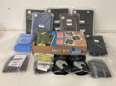 (1) Aim Game, (3) Ipad Pro Cases, (2) Black Ipad Pro 12 Cases, (2) Yaunlel Shoe Crease Protector, (2) Paceearth Anti Theft Gear And More