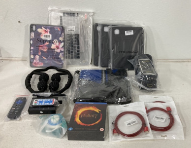 (3) 4K Braided Hdmi Cables, (1) Blu-Ray The Hobbit Trilogy, (3) Black Ipad Pro 11 Cases, (1) Macbook Pro 14 Clear Cover And More