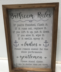 (1) Bathroom Rules Sign (1) Luxury Chenille Bath Pieces (1) Christmas Shower Hooks (1) Aroma Diffuer & More!