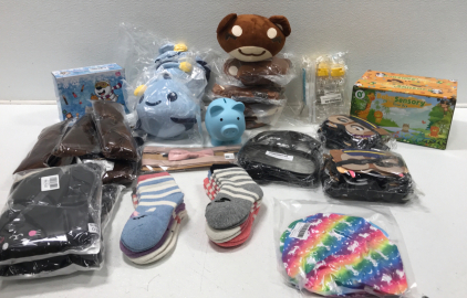 (2) Baby Sensory Tissue Box (1) Blue Piggy Bank (1) Stadium Back Pack Clear & More