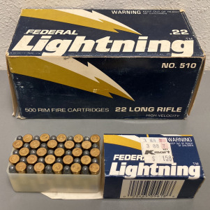 (500) FEDERAL LIGHTNING RIM FIRE 22 LONG RIFLE AMMO