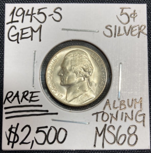 1945-S MS68 RARE Silver Gem Jefferson Nickel