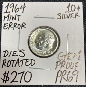 1964 PR69 Mint Error Gem Proof Silver Dime