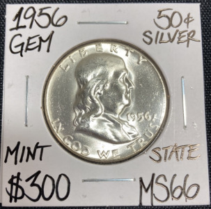 1956 MS66 Gem Silver Franklin Half Dollar