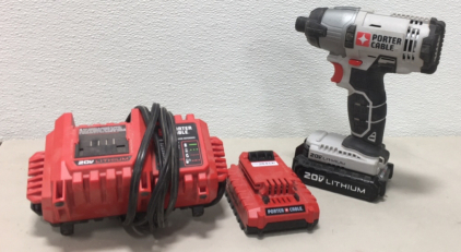 (1) Porter Cable 20V Cordless Lithium Impact Driver With (2) Batteries and Charger